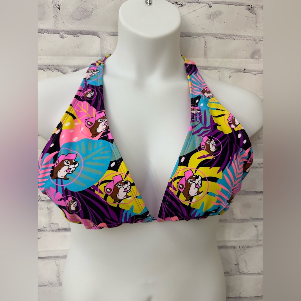 Buc-ee’s Size 2X String Bikini Top Tropical Logo Swimsuit TX Beaver